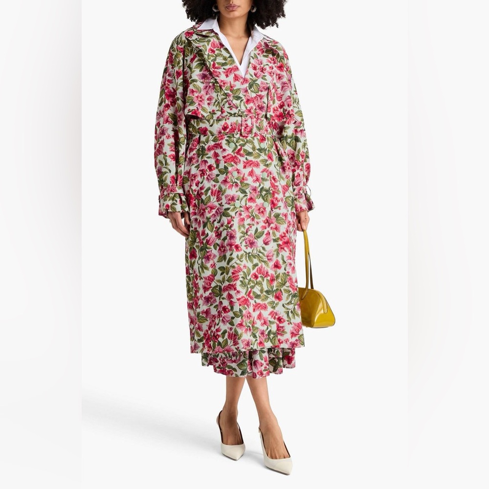 NWT FARM Rio Halftone Pink Bouganvillea Oversized Trench Coat Size Medium - Picture 5 of 15